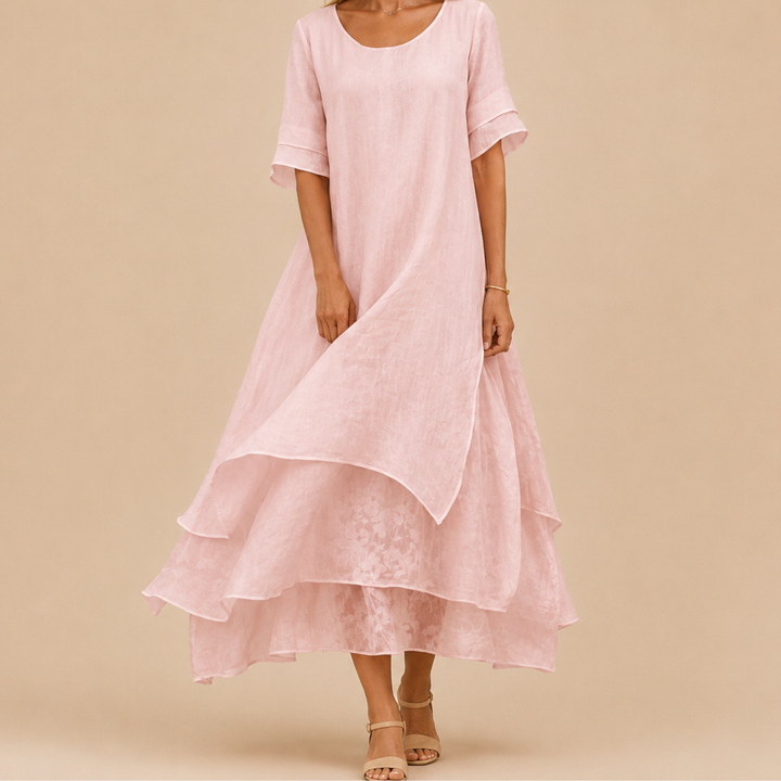 Maggie | Relaxed Tiered Ruffle Linen Dress with Maxi Skirt