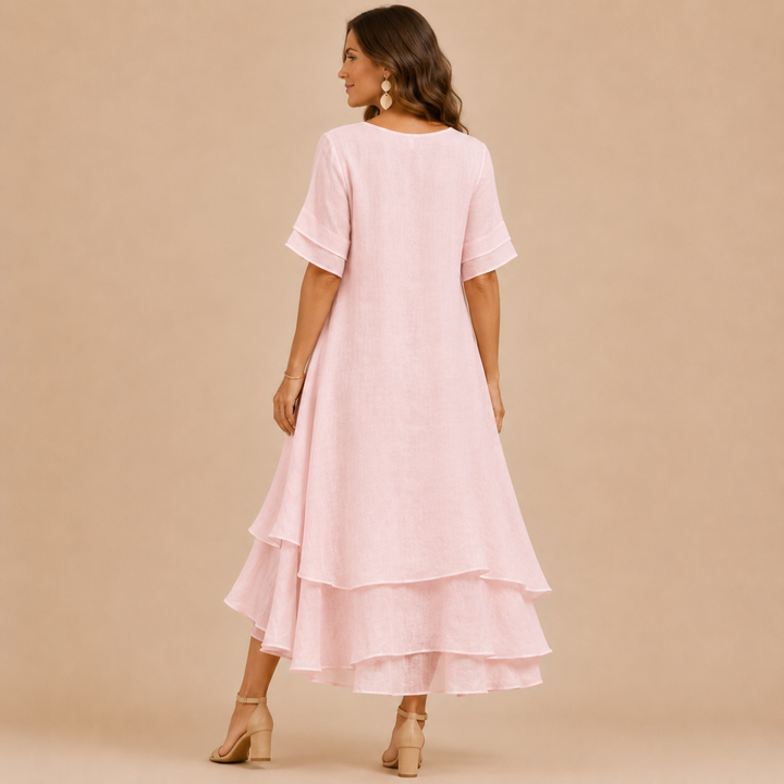 Maggie | Relaxed Tiered Ruffle Linen Dress with Maxi Skirt