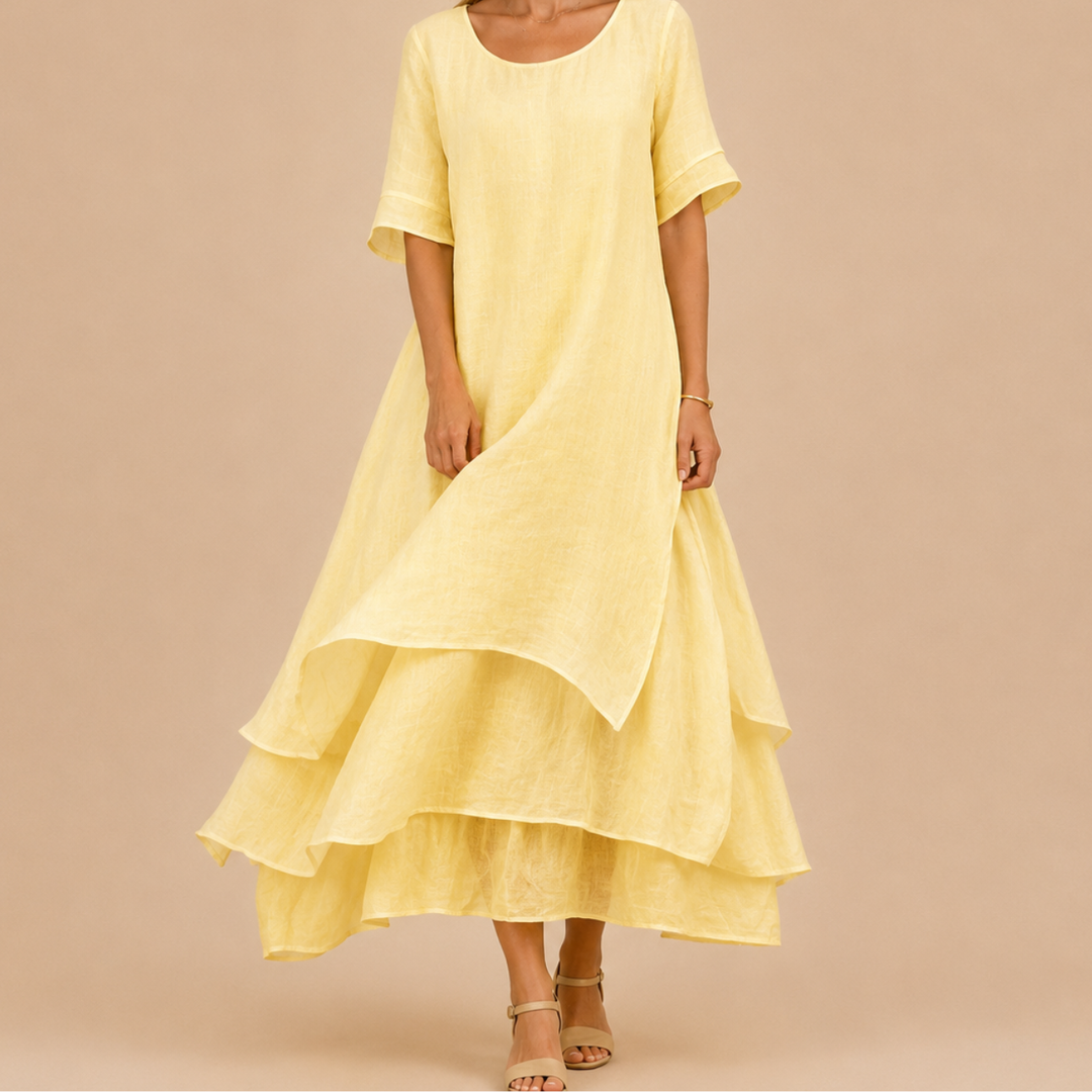 Maggie | Relaxed Tiered Ruffle Linen Dress with Maxi Skirt