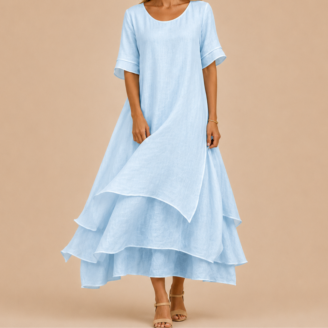 Maggie | Relaxed Tiered Ruffle Linen Dress with Maxi Skirt