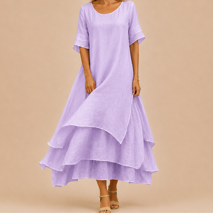 Maggie | Relaxed Tiered Ruffle Linen Dress with Maxi Skirt