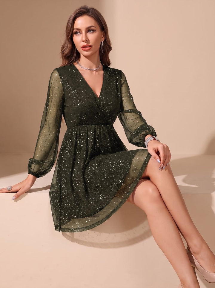 Maggie | Timeless Glitter Christmas Dress with Sheer Sleeves