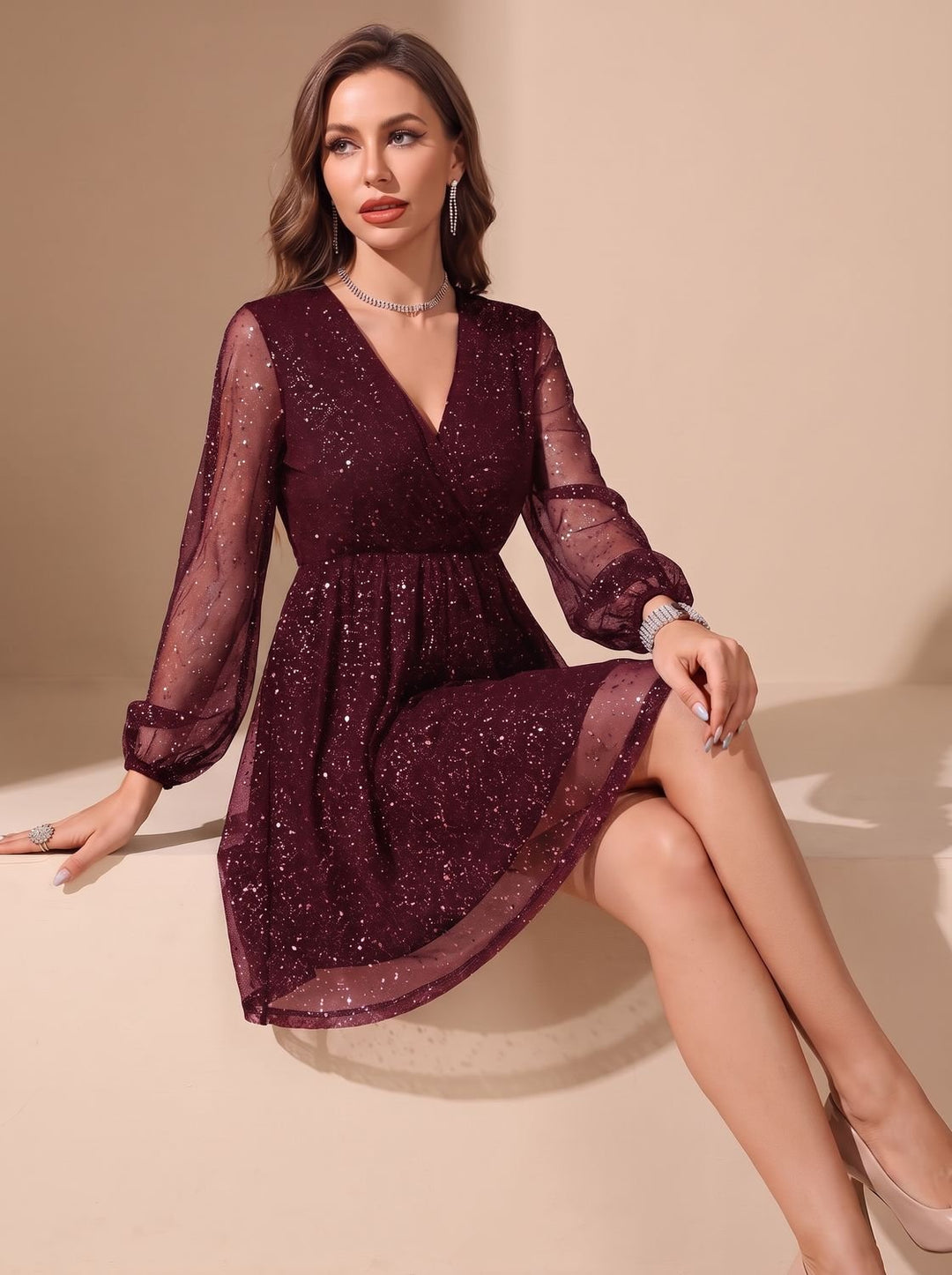 Maggie | Timeless Glitter Christmas Dress with Sheer Sleeves