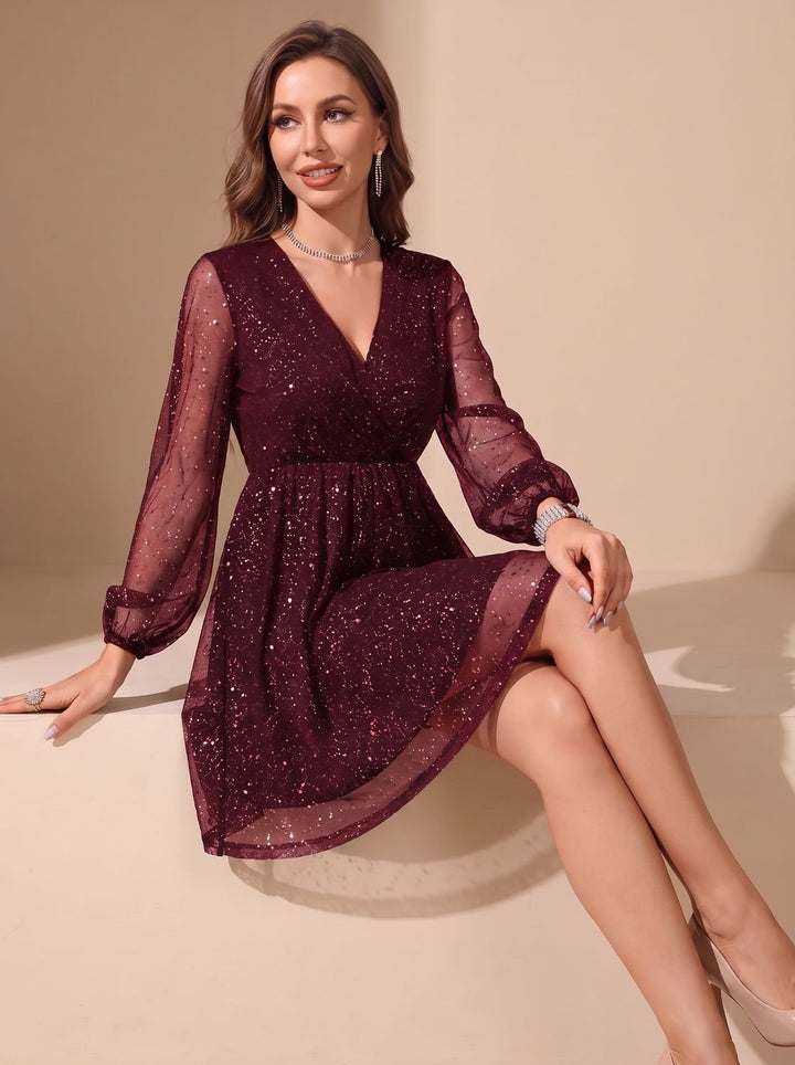 Maggie | Timeless Glitter Christmas Dress with Sheer Sleeves