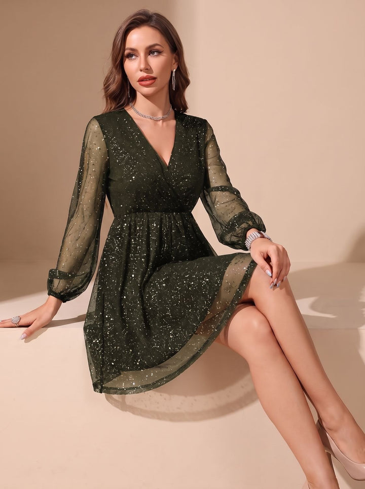 Maggie | Timeless Glitter Christmas Dress with Sheer Sleeves