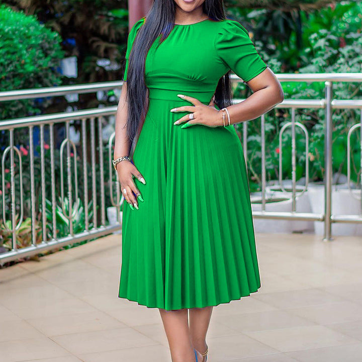 Maisie | Relaxed Puff Sleeve Pleated Midi Cocktail Dress