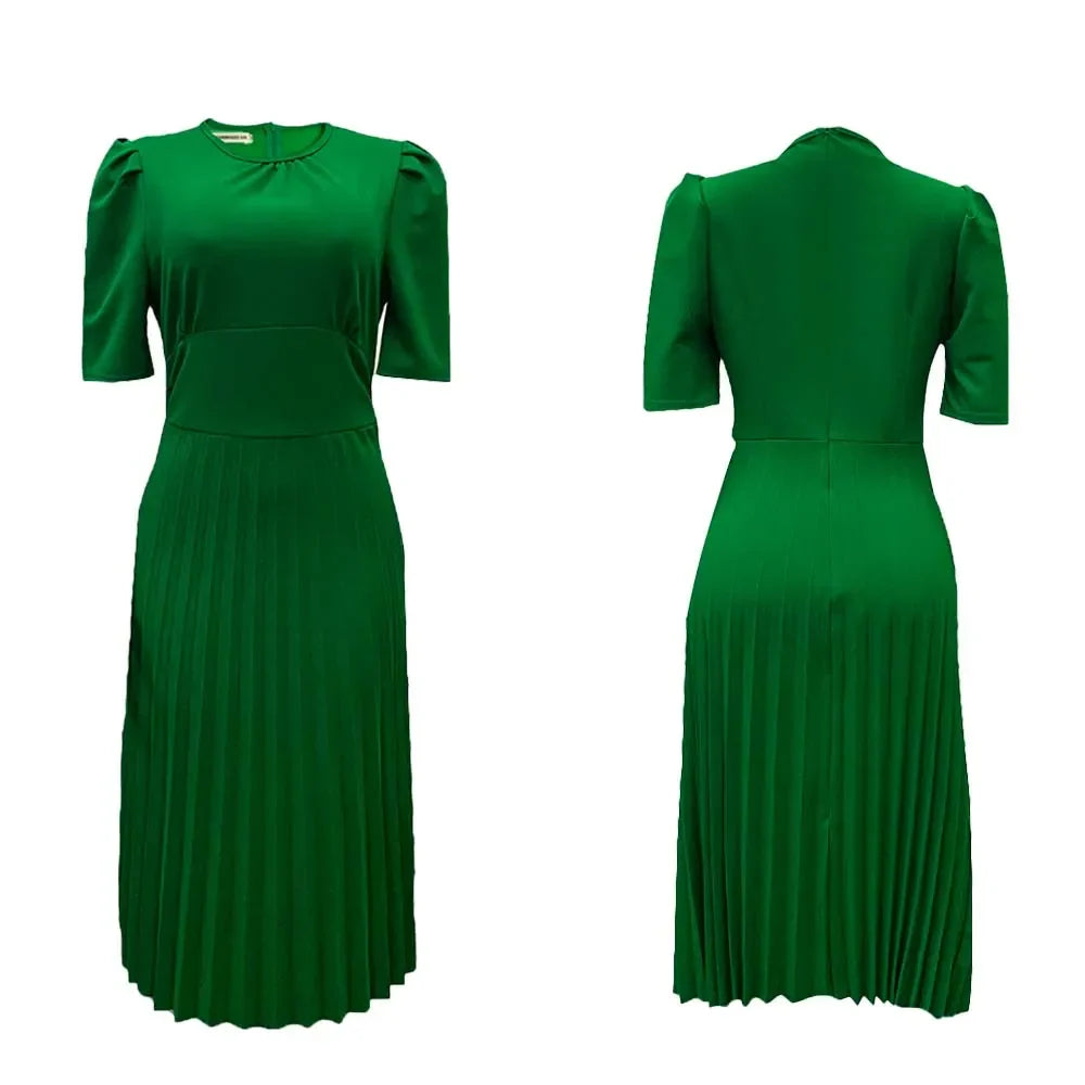 Maisie | Relaxed Puff Sleeve Pleated Midi Cocktail Dress