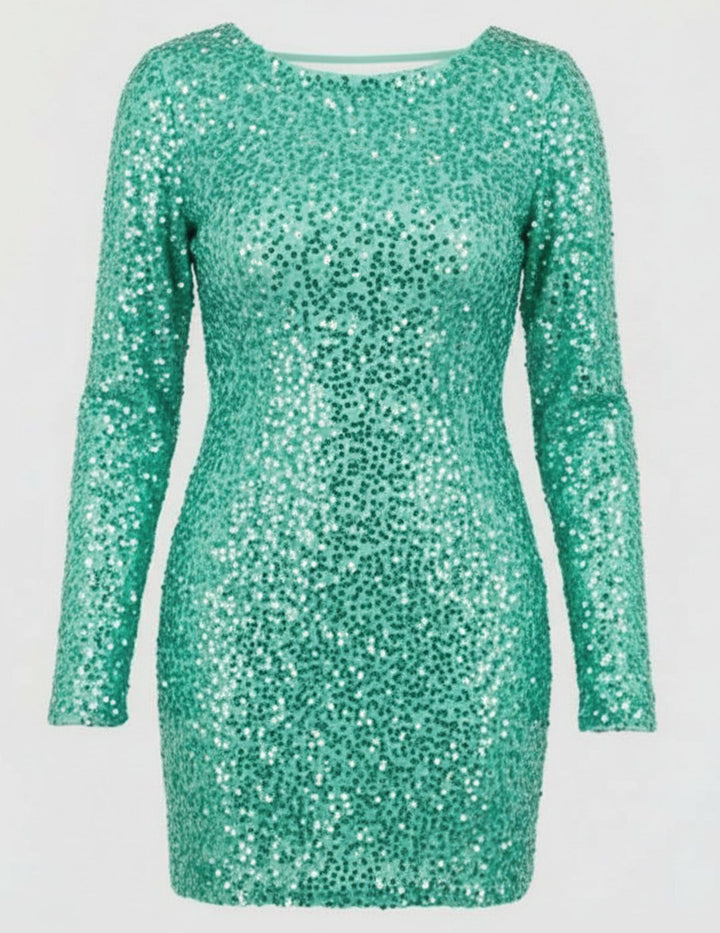 Maisie | Stylish Long Sleeve Open Back Sequin Mini Dress