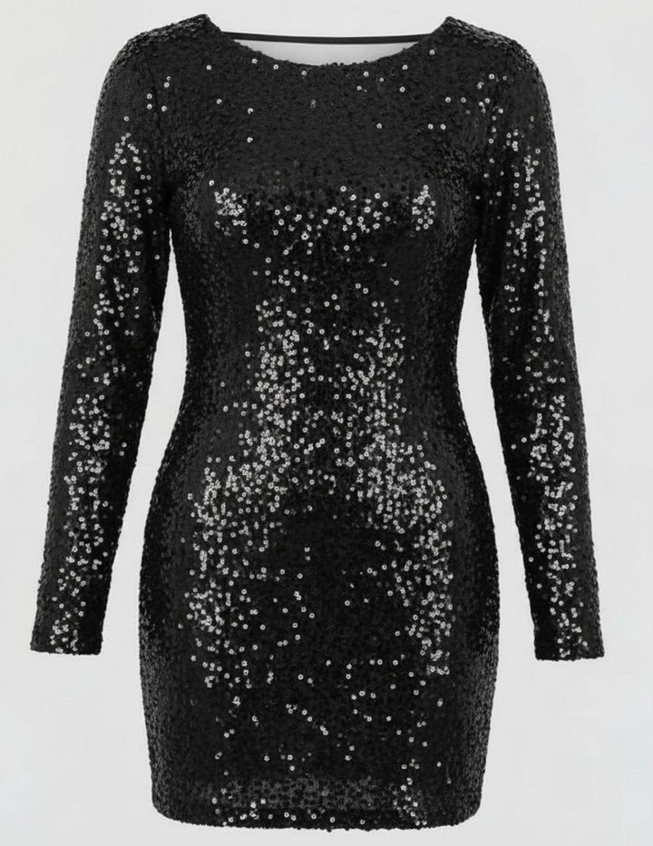Maisie | Stylish Long Sleeve Open Back Sequin Mini Dress