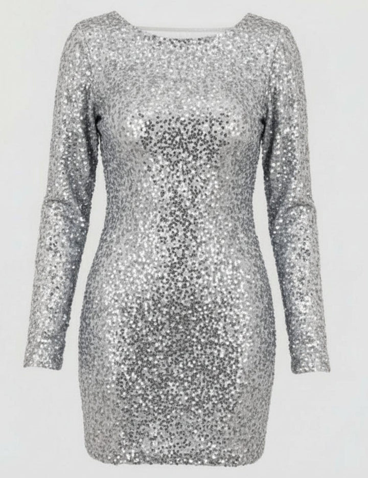Maisie | Stylish Long Sleeve Open Back Sequin Mini Dress