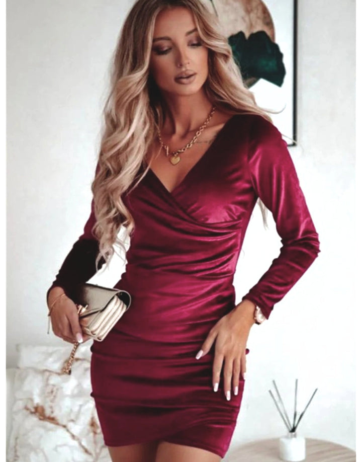 Maisie | Stylish Ruched Wrap V-Neck Christmas Party Dress