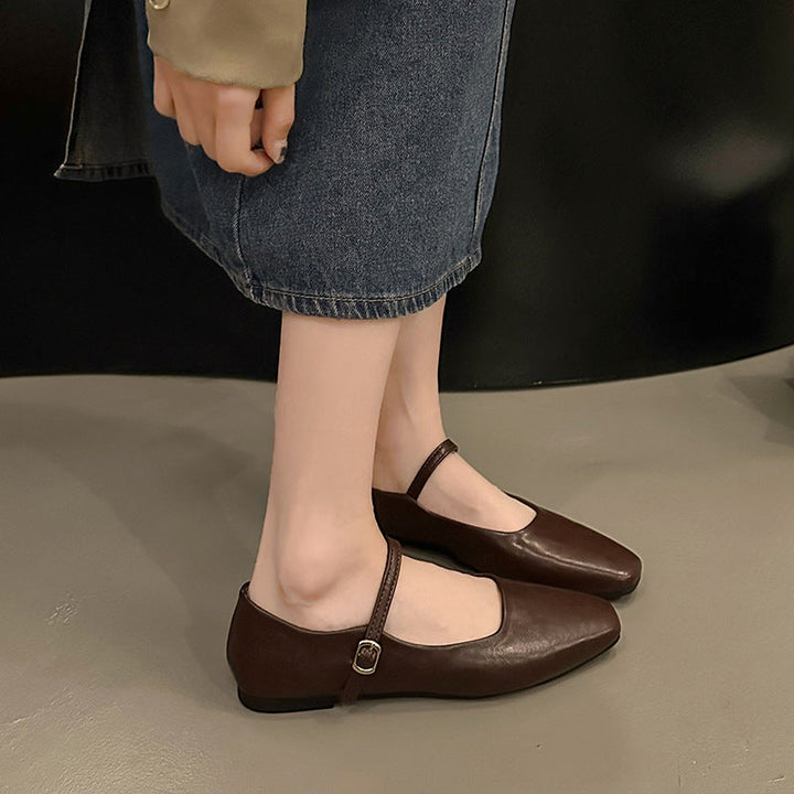 Maisie | Timeless Square Toe Mary Jane Flats with Ankle Strap