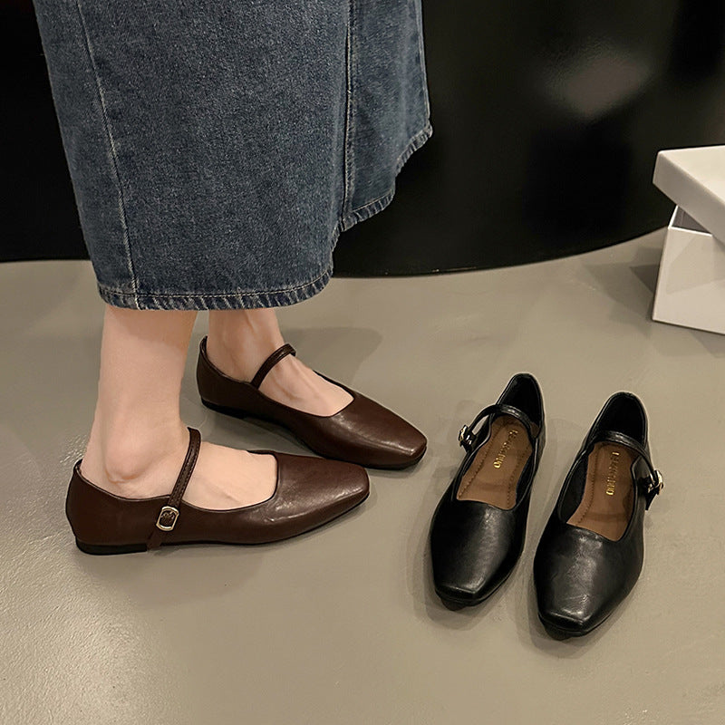 Maisie | Timeless Square Toe Mary Jane Flats with Ankle Strap