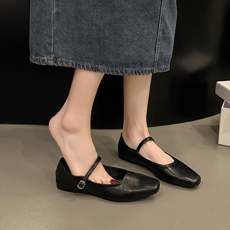 Maisie | Timeless Square Toe Mary Jane Flats with Ankle Strap