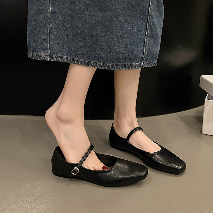 Maisie | Timeless Square Toe Mary Jane Flats with Ankle Strap