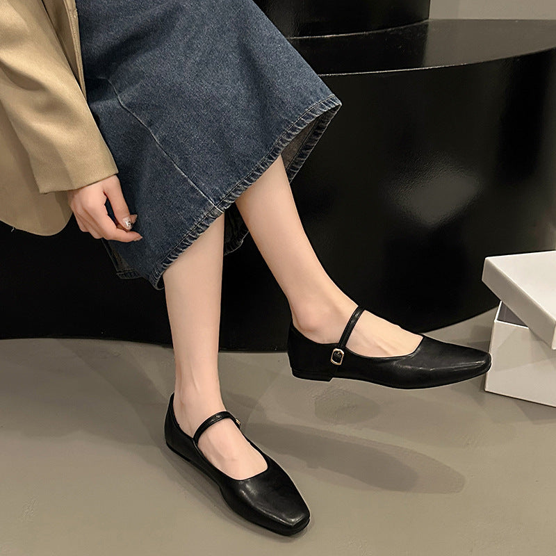 Maisie | Timeless Square Toe Mary Jane Flats with Ankle Strap