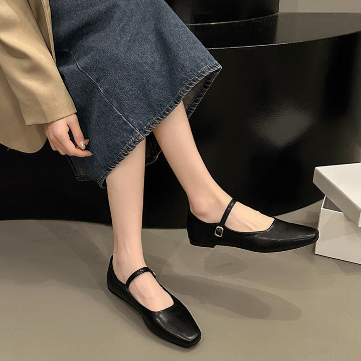Maisie | Timeless Square Toe Mary Jane Flats with Ankle Strap