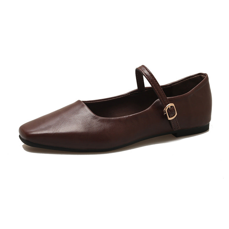 Maisie | Timeless Square Toe Mary Jane Flats with Ankle Strap