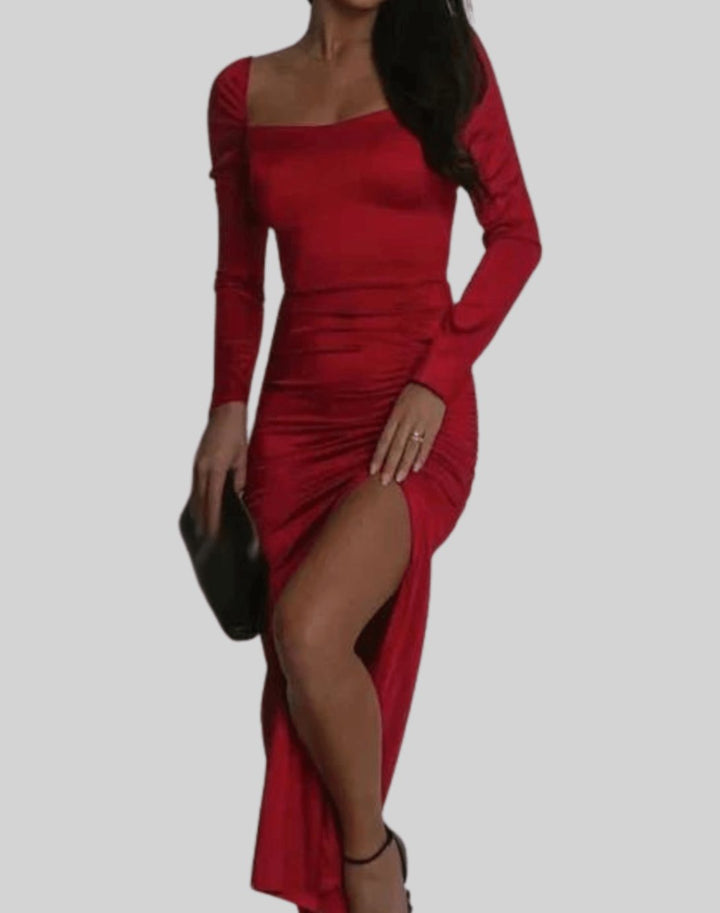 Margot | Chic Square Neck Christmas Party Dress with Side Slit