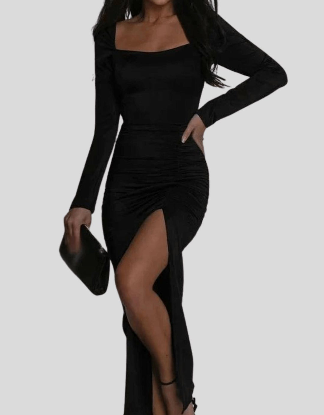 Margot | Chic Square Neck Christmas Party Dress with Side Slit