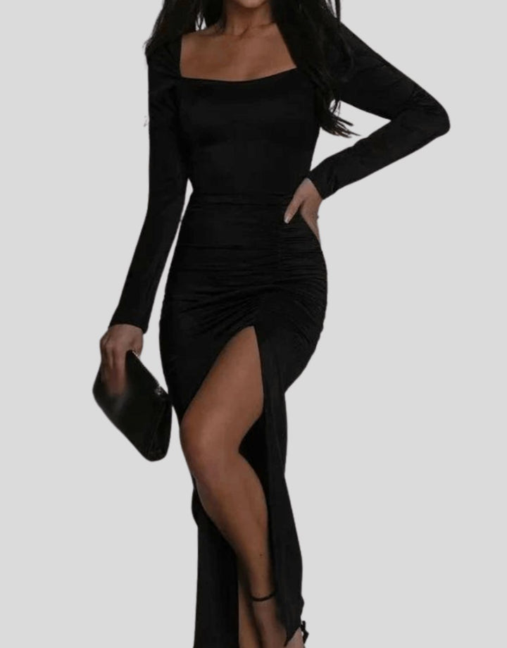 Margot | Chic Square Neck Christmas Party Dress with Side Slit