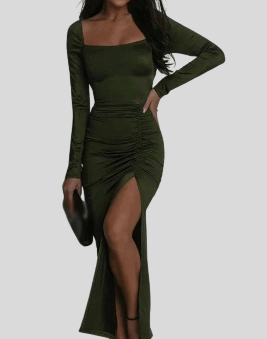 Margot | Chic Square Neck Christmas Party Dress with Side Slit