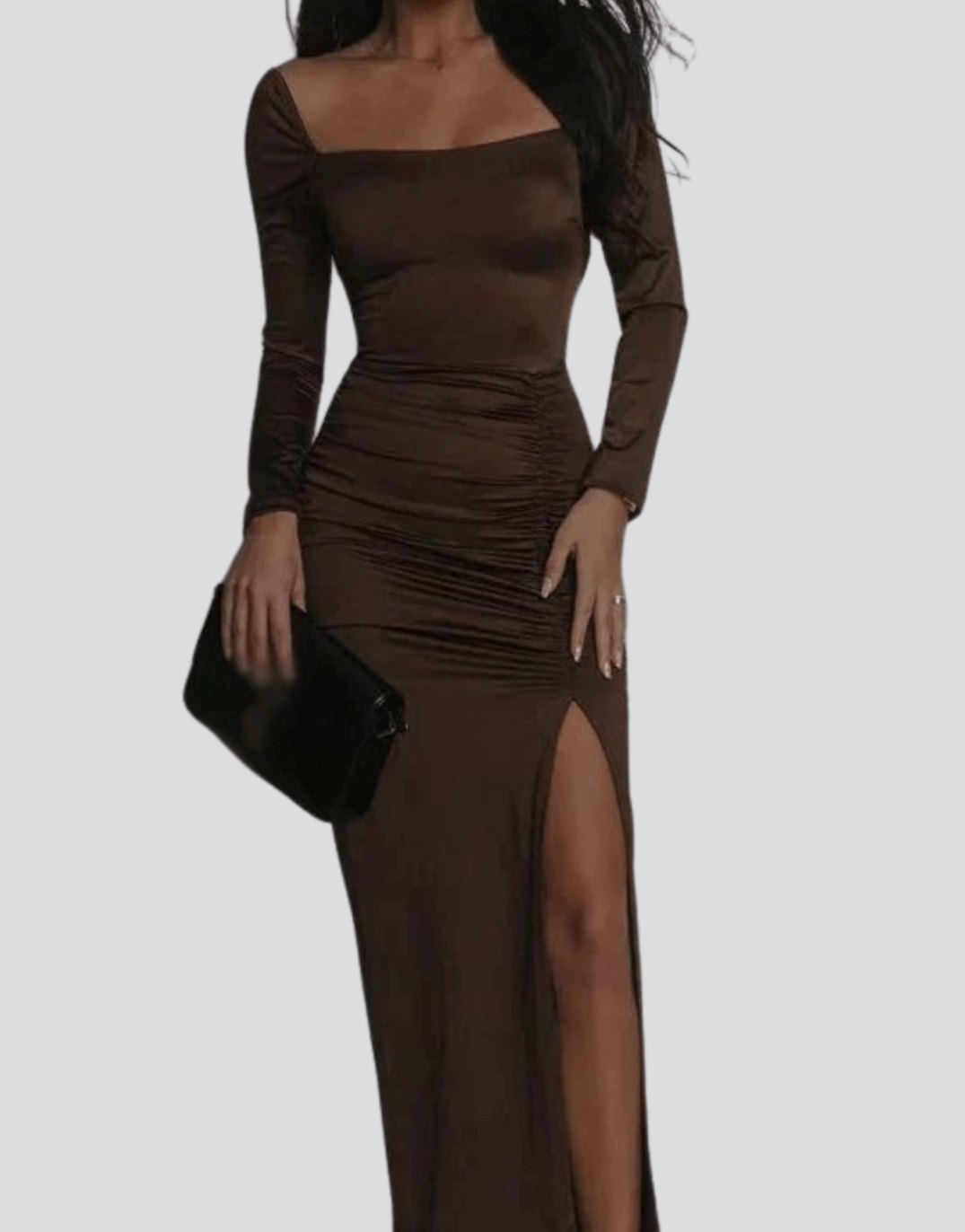 Margot | Chic Square Neck Christmas Party Dress with Side Slit