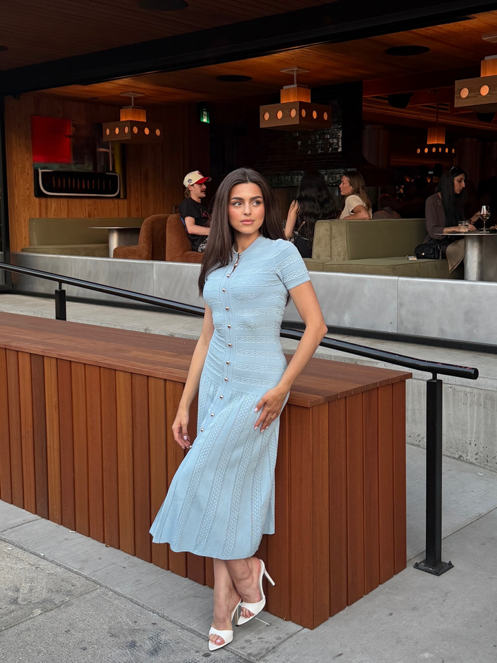 Margot | Effortless Short Sleeve Button Front Midi Dress