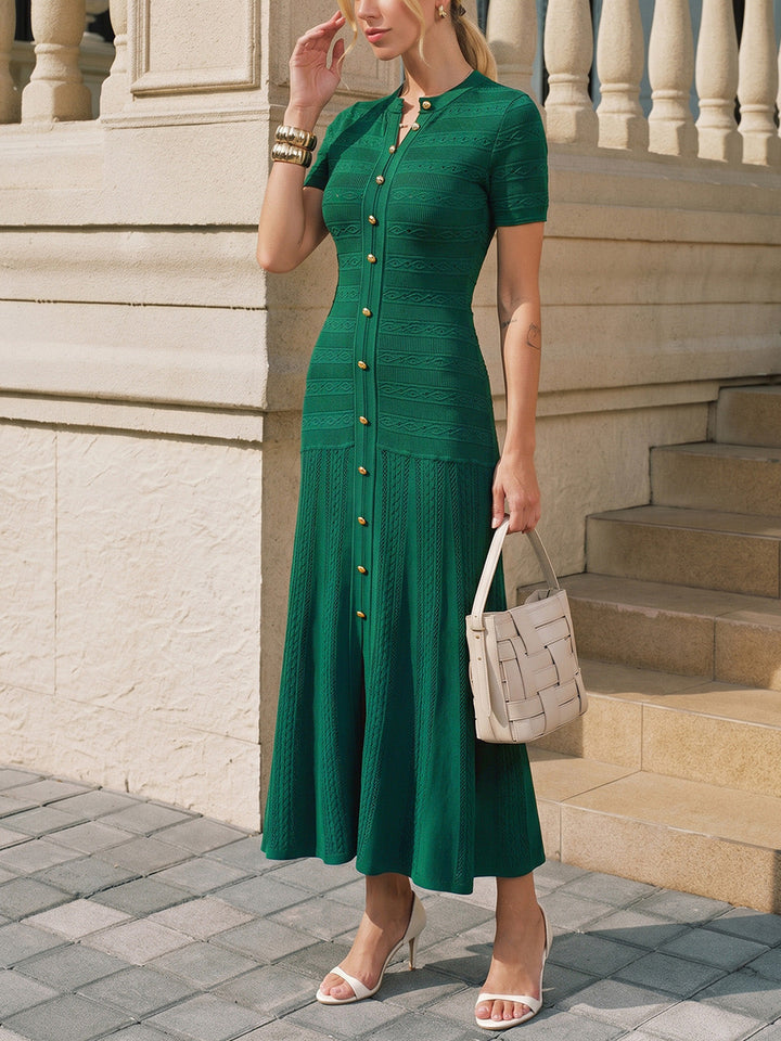 Margot | Effortless Short Sleeve Button Front Midi Dress
