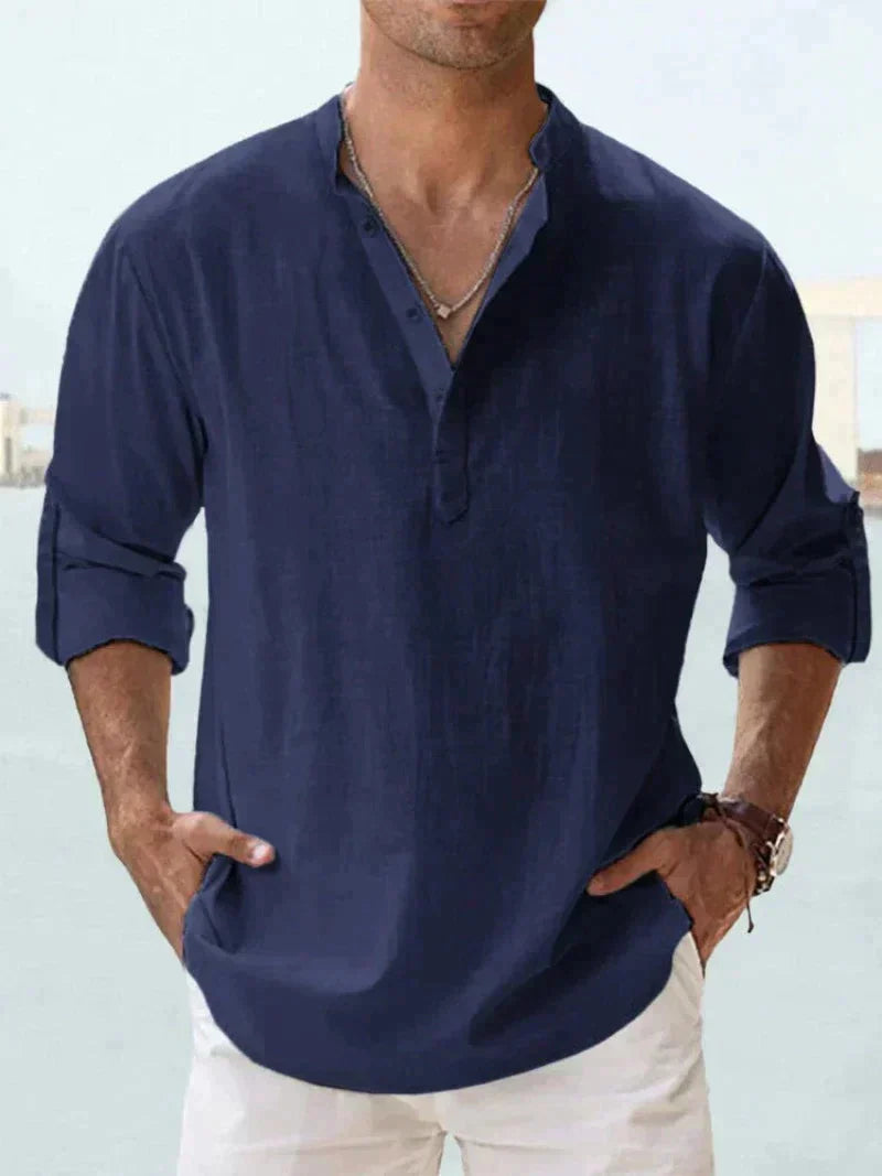 Mason | Refined Button-Placket Roll-Sleeve Linen Shirt