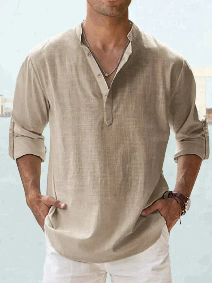 Mason | Refined Button-Placket Roll-Sleeve Linen Shirt