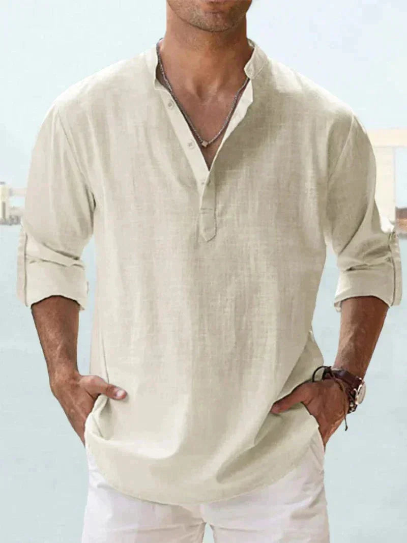 Mason | Refined Button-Placket Roll-Sleeve Linen Shirt