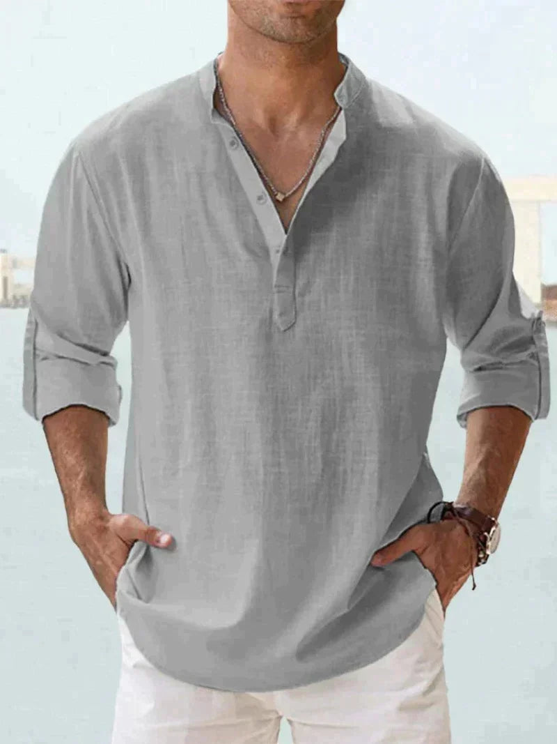 Mason | Refined Button-Placket Roll-Sleeve Linen Shirt