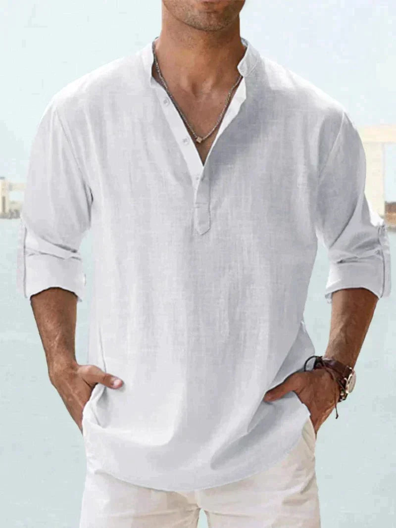 Mason | Refined Button-Placket Roll-Sleeve Linen Shirt