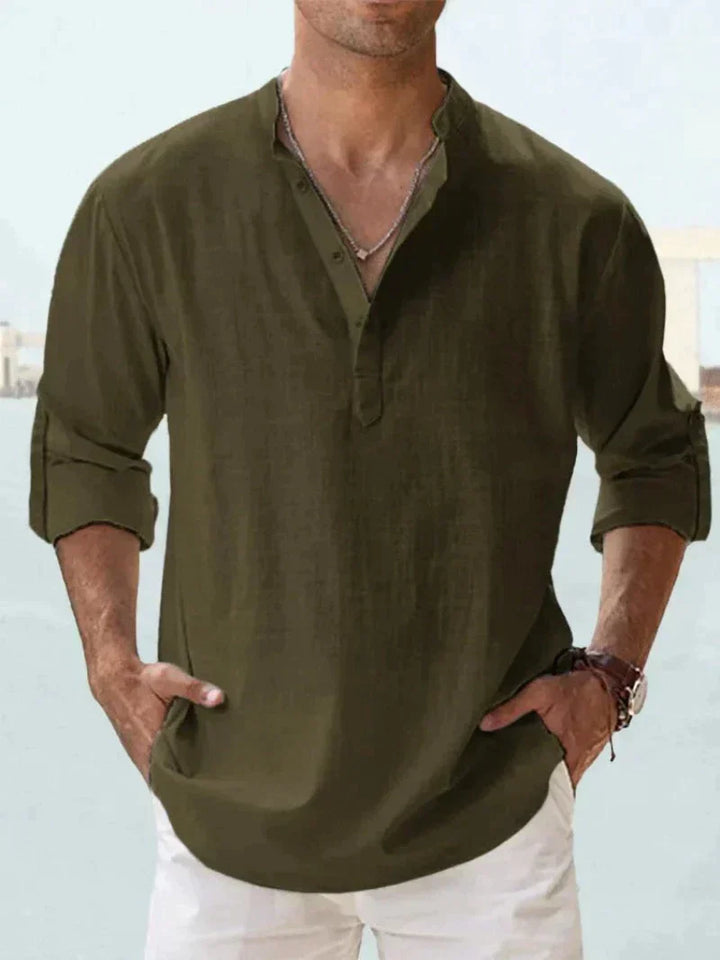 Mason | Refined Button-Placket Roll-Sleeve Linen Shirt