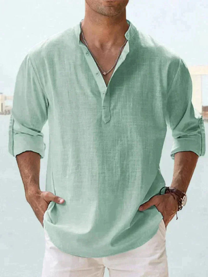 Mason | Refined Button-Placket Roll-Sleeve Linen Shirt