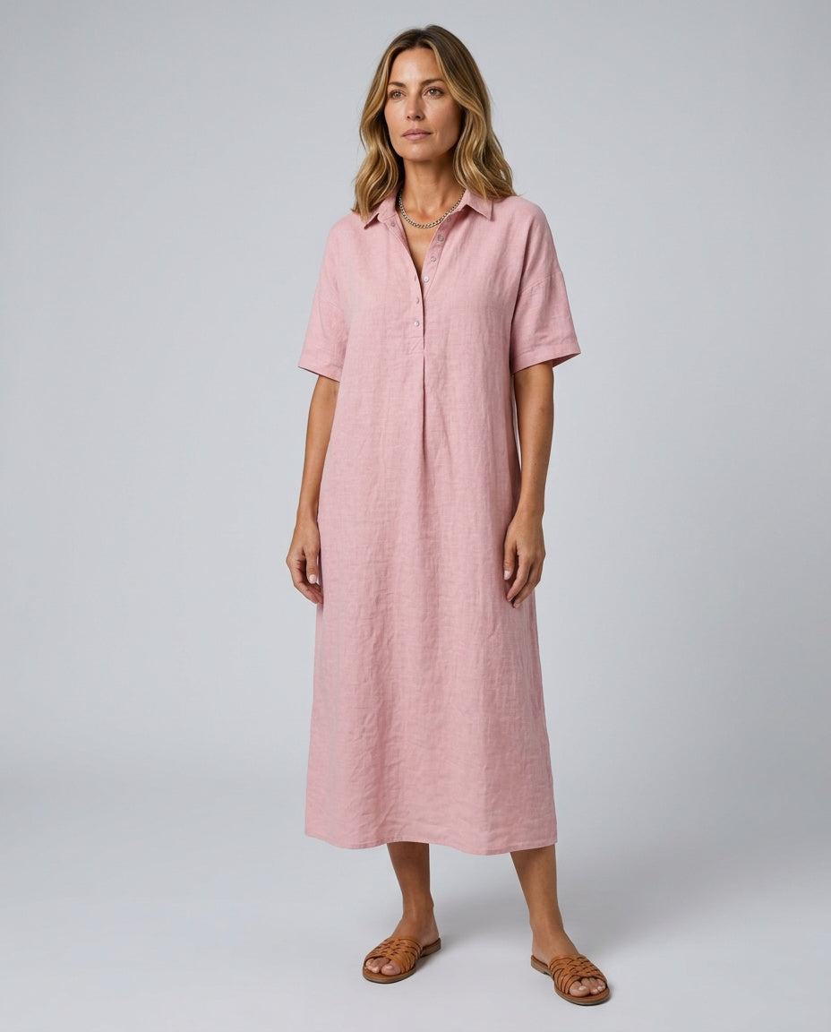 Matilda | Classic Short Sleeve Midi Linen Dress Women