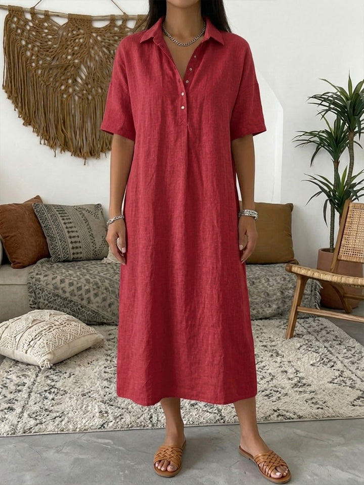 Matilda | Classic Short Sleeve Midi Linen Dress Women