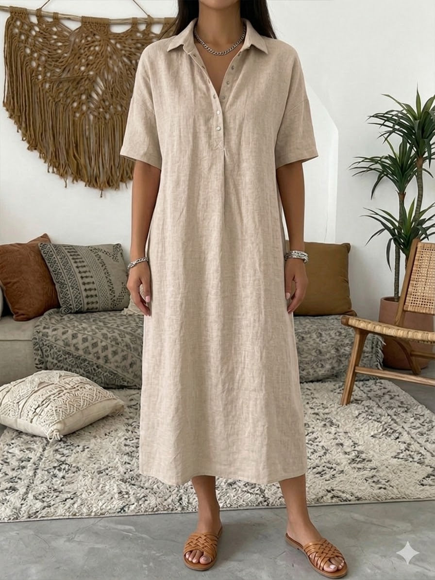 Matilda | Classic Short Sleeve Midi Linen Dress Women