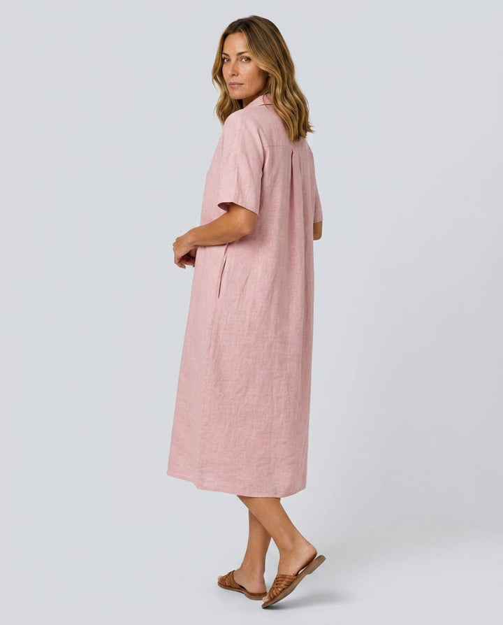 Matilda | Classic Short Sleeve Midi Linen Dress Women