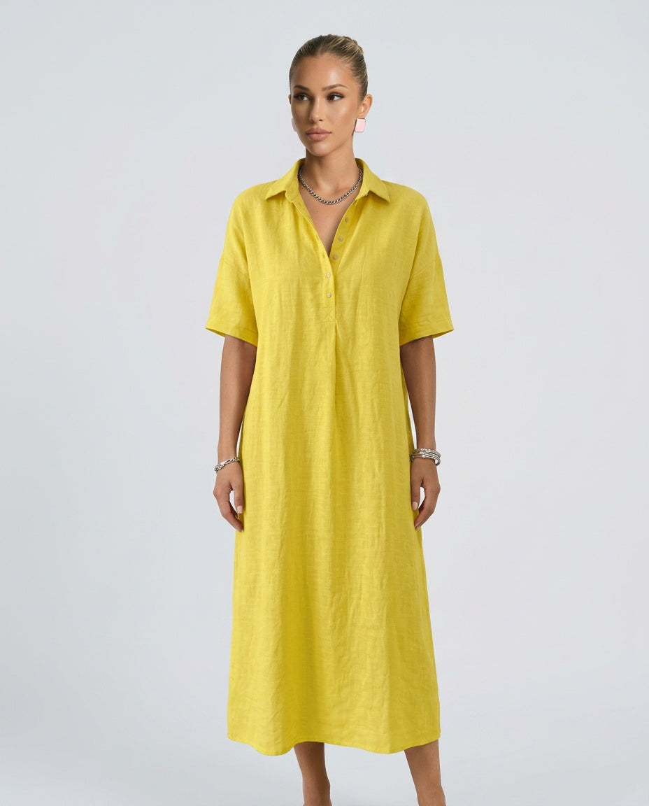 Matilda | Classic Short Sleeve Midi Linen Dress Women
