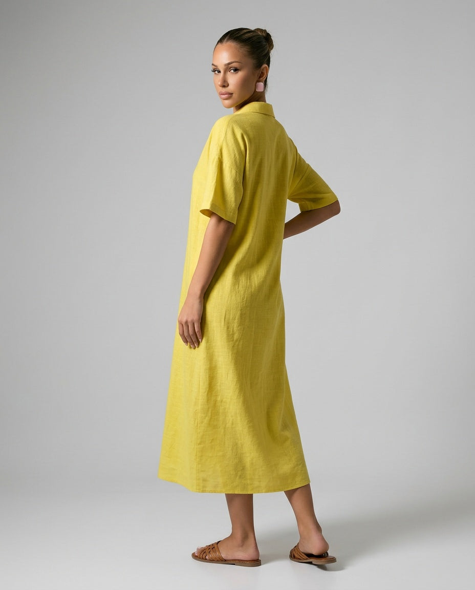 Matilda | Classic Short Sleeve Midi Linen Dress Women