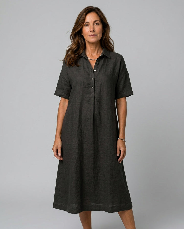 Matilda | Classic Short Sleeve Midi Linen Dress Women