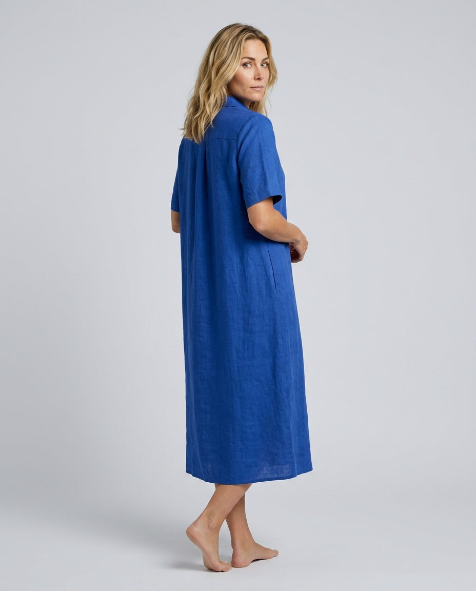 Matilda | Classic Short Sleeve Midi Linen Dress Women