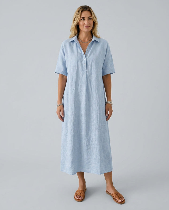 Matilda | Classic Short Sleeve Midi Linen Dress Women