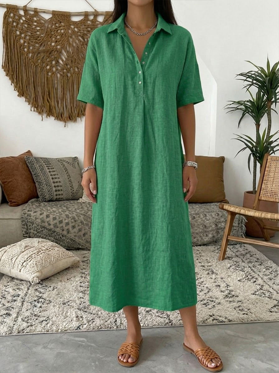 Matilda | Classic Short Sleeve Midi Linen Dress Women