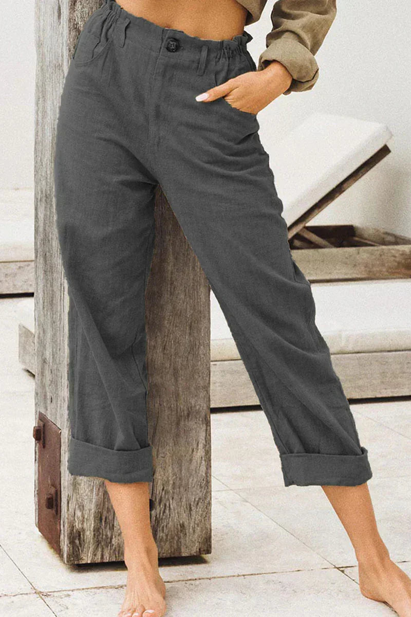 Matilda | Classic Wide Leg Linen Pants with Cuffed Hem