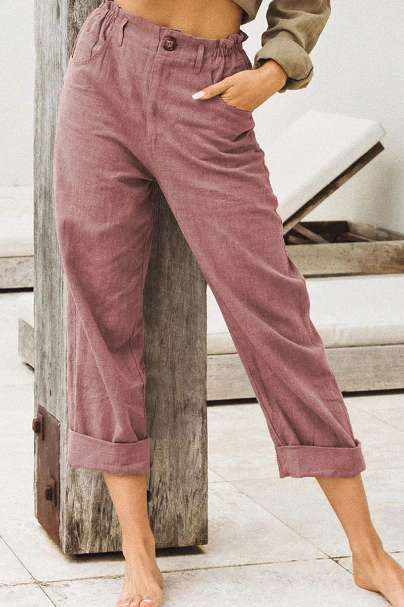 Matilda | Classic Wide Leg Linen Pants with Cuffed Hem