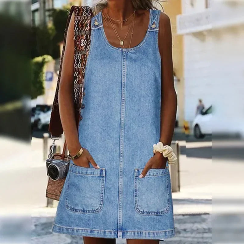 Matilda | Cosy Square Neck Denim Dress with Pockets
