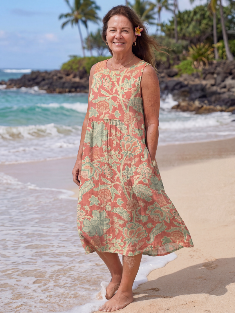 Matilda | Effortless Floral Print Sleeveless Midi Casual Dress